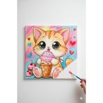Okul Etkinliği- Tuval Boyama Seti. 20x20 Cm Uv Baskı 3 Akrilik Boya 1 Fırça (KEDİ-2)