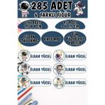 Okul Kalem Defter Etiketi Minik Astronotlar Özel Isimli Etiket 6 Figür - 285 Adet - Renkli - 1,5 x 4 ve 2 x 5,5 Cm