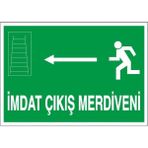 Okularenkkat Imdat Çıkış Merdiveni Sol Ok Uyarı Levhası 12 cm x 28 cm