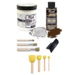 okulima Rich Rölyef Pasta Klasik 350 Gr Beyaz Eskitme Boyası Stencil Fırça 4'Lü Ponpon Fırça Doku Tarağı Set