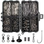 OKVGO 320 adet Set Kasnak Boncuk Deniz Balıkçılık Ekipmanları Kendin Yap Yapma Seti, Flapper Rig Olta Takımı Kutusu Plaj Döküm Sahil Balıkçılığı Pisi Balığı Düz Balık için Kancalı (Siyah, Boyut: 2/0#)