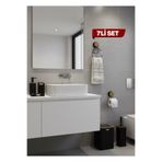 Okyanus Home 5Parça Kare Mina Banyo Seti , Havluluk ve Wc kağıtlık Siyah-Ahşap