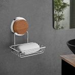 Okyanus Home Ahşap Desenli Magic Fix Sihirli Yapışkan Krom Kuru Sabunluk Gümüş