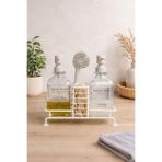 Okyanus Home Beyaz Fırça ve Stantlı İkili Cam Sıvı Sabunluk ve Deterjanlık 500ml