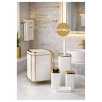 Okyanus Home Beyaz Kare Gold Yedekli Wc Kağıtlık ve 6 Parça Banyo Seti