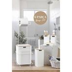 Okyanus Home Beyaz Kare Mina Due Standlı Wc Kağıtlık Ve 6 Parça Banyo Seti