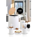 Okyanus Home Coliseum Beyaz Ahşap Desenli Kovalı Pedallı 5'li Banyo Seti