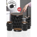 Okyanus Home Diamond Siyah Ahşap Click Kapak 5'li Banyo Seti