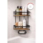 Okyanus Home İki Katlı Üçgen Şampuanlık & Sabunluk Siyah- Ahşap 21 cm