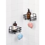 Okyanus Home Magic Fix Sihirli Yapışkan Kancalı Siyah Lamalı 2 Adet Dikdörtgen Banyo Rafı