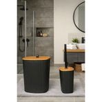 Okyanus Home Safir Yapışkanlı Ahşap Detaylı Wc Fırçalık ve Çöp Kovası Seti Siyah 2'li Banyo Seti
