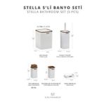 Okyanus Home Stella Beyaz Ahşap Desenli Çizgili 5'li Banyo Seti