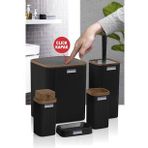Okyanus Home Stella Siyah Ahşap Desenli Çizgili 5'li Banyo Seti