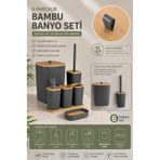 Okyanus Home Yapışkanlı Gerçek Bambu Antrasit 6'lı Safir Banyo Seti