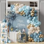 Okyanus Temalı Baby Shower Set 119 Parça Okyanus Mavi, Deniz Kumu, Krom Gold Ve Açık Mavi Balon Set