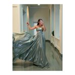 OLA Stella Hologram Saten Straplez Mint Yeşili Renk Abiye Elbise