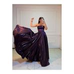 OLA Stella Hologram Saten Straplez Mor Renk Abiye Elbise