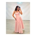 OLA Stella Hologram Saten Straplez Soft Pembe Renk Abiye Elbise