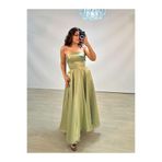OLA Stella Hologram Saten Straplez Soft Yeşil Renk Abiye Elbise