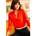 Olalook 19000697 Kadın Kırmızı Dokuma Viskon Regular Fit Gömlek