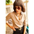 Olalook 19000697 Kadın Sütlü Kahve Dokuma Viskon Regular Fit Gömlek