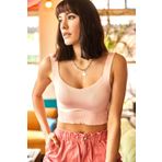 Olalook BLZ-19001363 Kadın Pudra Askılı Eteği Detaylı Triko Bluz