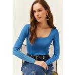 Olalook BLZ-19002040 İndigo Kadın Triko Bluz