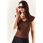 Olalook BLZ-19002207 Acı Kahve Kadın Bluz