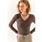 Olalook BLZ-19002387 Acı Kahve Kadın Bluz