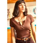 Olalook BLZ19000171 Acı Kahve Çıtçıtlı Kaşkorse Kadın Bluz