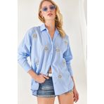Olalook GML-19000992 Bebe Mavi Payet Kadın Gömlek