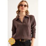 Olalook Kadın Acı Kahve Polo Yaka Selanik Bluz BLZ-19002810
