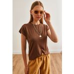 Olalook Kadın Acı Kahve Yarasa Örme Viscon Bluz BLZ-19001916