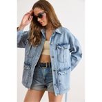 Olalook Kadın Açık Mavi Kuşaklı 4 Cepli Denim Ceket CKT-19000503