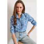 Olalook Kadın Açık Mavi Sarmaşık Fistolu Denim Görünümlü Gömlek GML-19001409