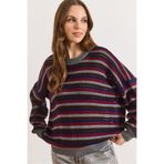 Olalook Kadın Antrasit Çizgili Ajurlu Oversize Mevsimlik Triko Bluz BLZ-19003216
