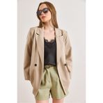 Olalook Kadın Bej Astarlı Çift Düğmeli Poliviskon Blazer Ceket CKT-19000465
