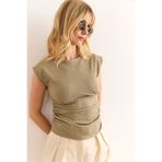 Olalook Kadın Bej Drape Detaylı Crop Bürümcük Bluz BLZ-19002964