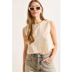 Olalook Kadın Bej Flam Keten Crop Bluz BLZ-19002925