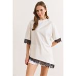 Olalook Kadın Beyaz Asimetrik Dantel Detaylı Pamuk Tunik Tişört TSH-19000939
