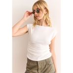 Olalook Kadın Beyaz Drape Detaylı Crop Bürümcük Bluz BLZ-19002964