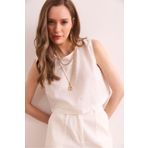 Olalook Kadın Beyaz Flam Keten Crop Bluz BLZ-19002925