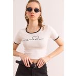 Olalook Kadın Beyaz Kalp Nakışlı Crop Esnek Pamuk Bluz BLZ-19002906