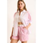 Olalook Kadın Beyaz Pembe Çizgi Detaylı Trend Gömlek GML-19001294