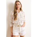 Olalook Kadın Beyaz Somon Çiçek Nakış Detaylı Gömlek GML-19001364