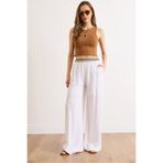 Olalook Kadın Beyaz Yarıya Kadar Astarlı Crinkle Bel Detaylı Pantolon PNT-19000403