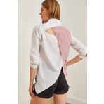 Olalook Kadın Bordo Beyaz Sırtı Cut Out Detaylı Sambre Oversize Gömlek GML-19001052