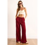 Olalook Kadın Bordo Dokulu Beli Lastikli Cepli Dökümlü Pantolon PNT-19000333