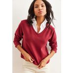 Olalook Kadın Bordo Gömlek Yaka Detaylı Selanik Bluz BLZ-19002777
