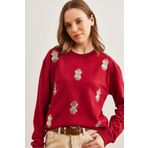 Olalook Kadın Bordo Göz Nakışlı Mevsimlik Sweatshirt SWT-19000598